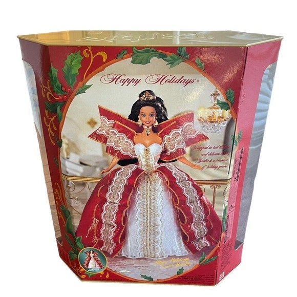 RARE 1997 Misprint Green Eyes Holiday Barbie Happy Holidays Gold Special Edition - Picture 7 of 10